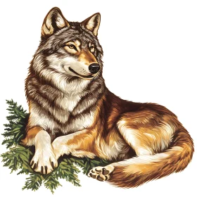 Wolf Resting on Greenery