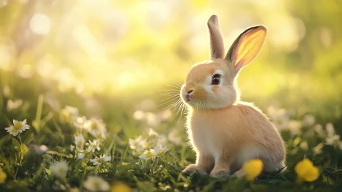 Rabbit In A Field Of Flowers
