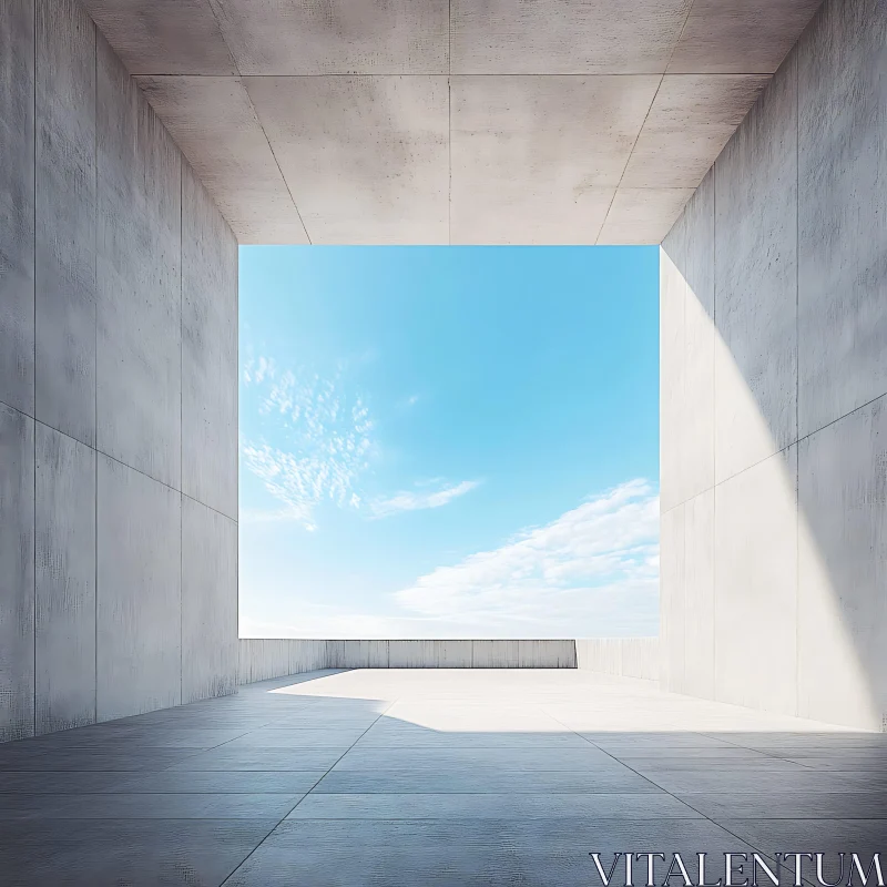 Modern Concrete Courtyard with Blue Sky AI Image