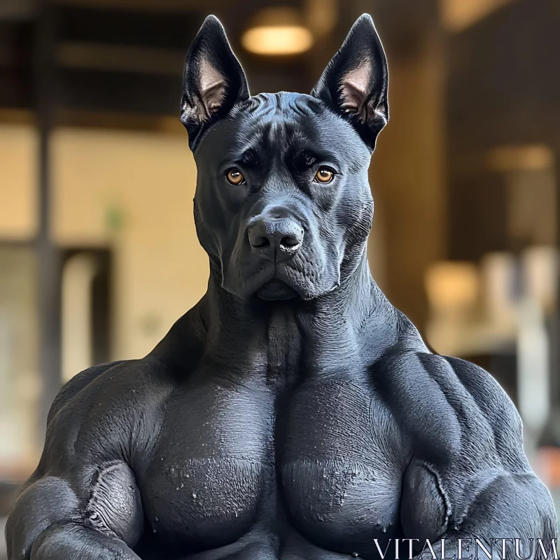 Powerful Black Canine with Muscular Build AI Image