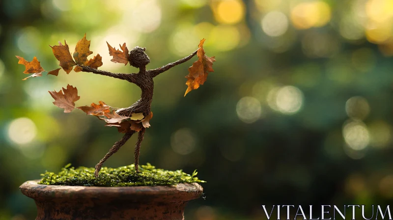 AI ART Whimsical Wire Dancer with Autumn Leaves