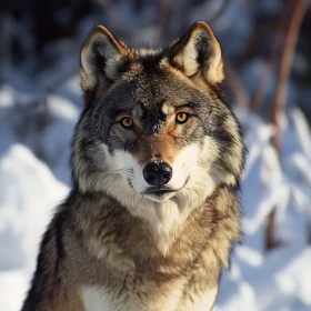 Close-Up of a Wolf in Snow