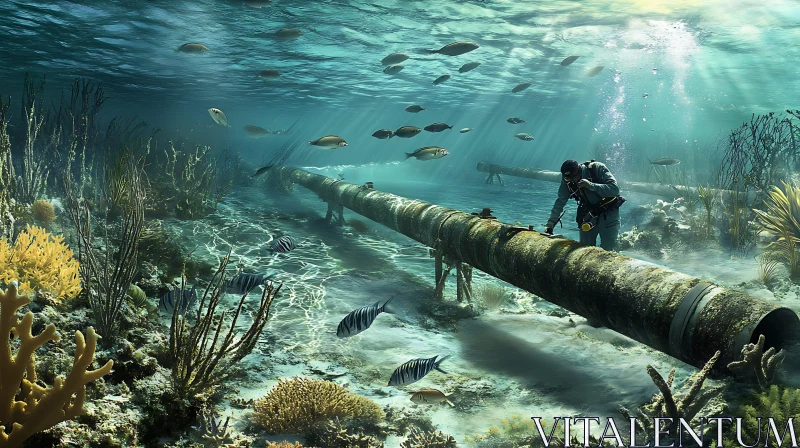 Submerged Pipeline Inspection Scene AI Image