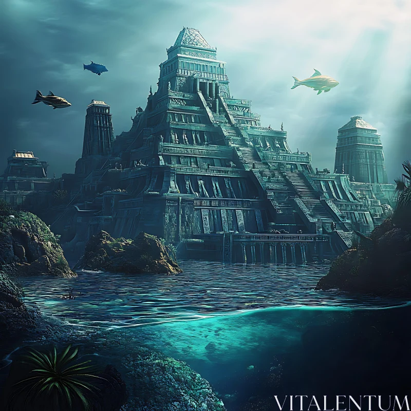 AI ART Lost Civilization: Underwater Pyramid Scene