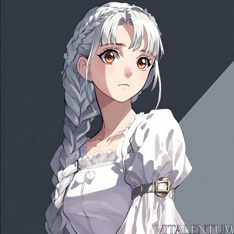 Anime Portrait of White-Haired Girl AI Image