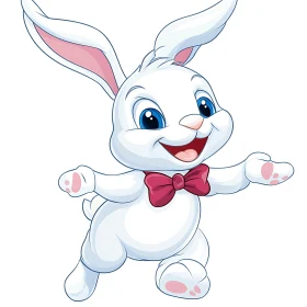 Happy Cartoon Rabbit with Red Bow