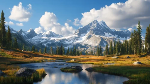 Snowy Mountain River Reflection