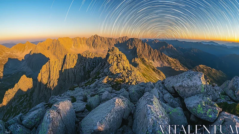 Stunning Mountain Landscape with Star Trails AI Image