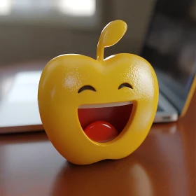 Happy Yellow Apple with an Open Mouth