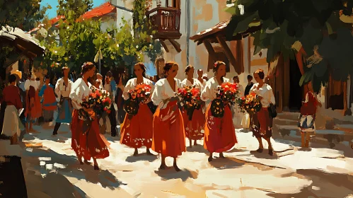 Folk Women with Blossoms