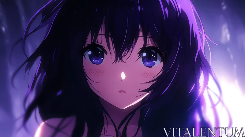 Anime Character with Expressive Eyes and Purple Hair AI Image