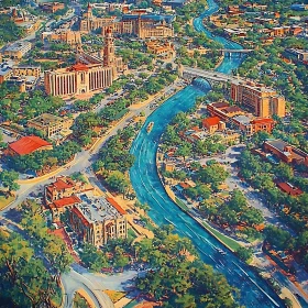 Urban Riverfront Aerial Art