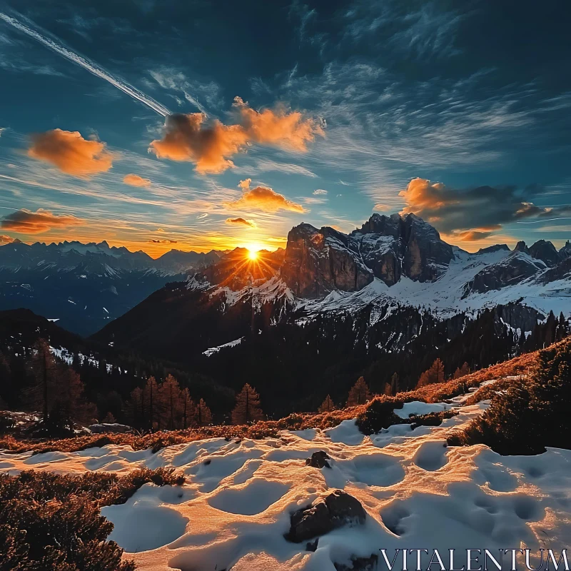 AI ART Snowy Peaks at Sunset