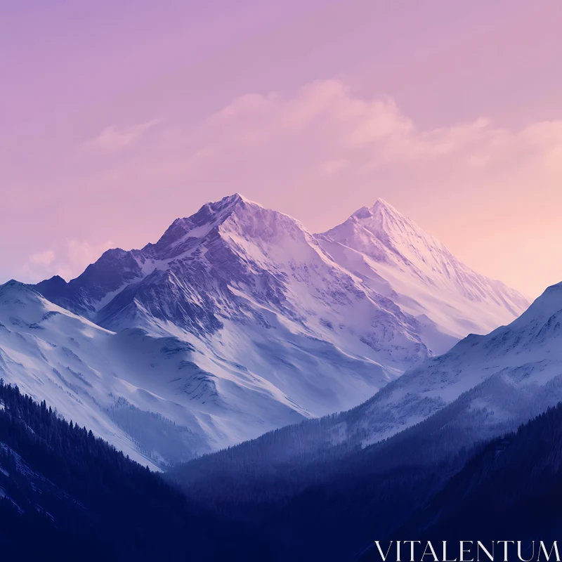 AI ART Snowy Mountain Range at Dusk