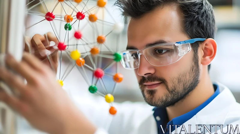 Lab Researcher Inspecting Molecule Model AI Image