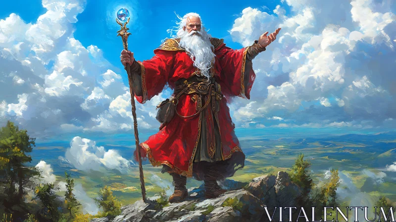 Magical Wizard on Mountain Top AI Image