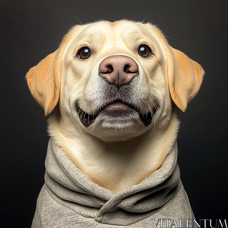 Adorable Labrador in Grey Hoodie AI Image