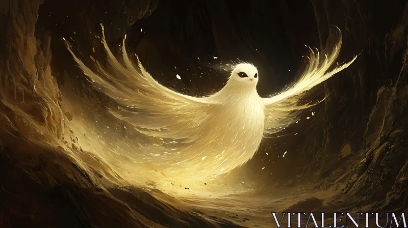 AI ART Glowing Bird Emerging From Darkness