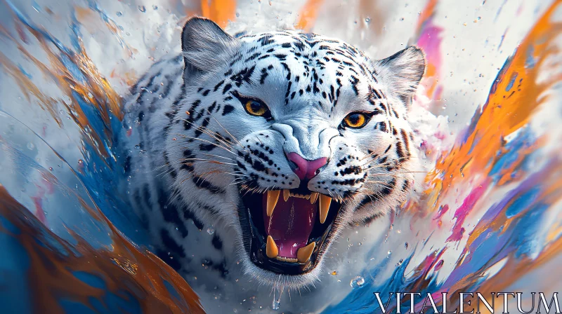 AI ART Albino Tiger with Paint Splatter Effect