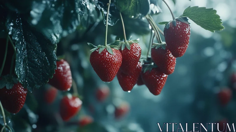 Vibrant Strawberries with Dew Drops AI Image