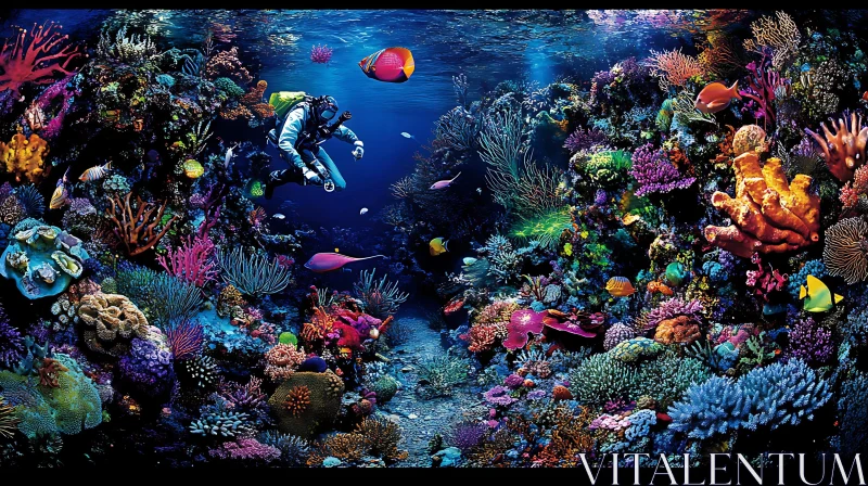 Colorful Marine Life Scene with Diver AI Image