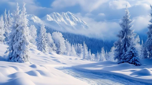 Winter Wonderland: Snow-Covered Mountains and Trees