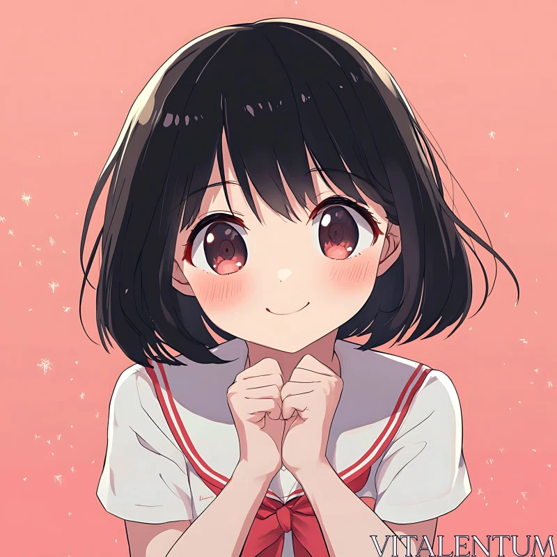 Cute Anime Girl with Black Hair and Sailor Outfit AI Image