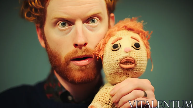 Redhead Actor with Plush Doll in Soft-Focus Art AI Image
