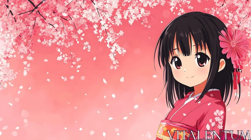 AI ART Serene Anime Girl with Cherry Blossoms