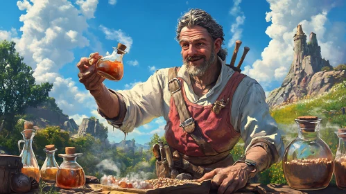 Fantasy Alchemist Creating Elixir