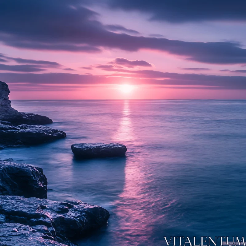 Pink Sunset at the Sea AI Image