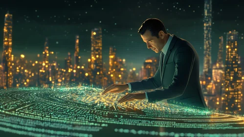 Man Manipulating Data Interface