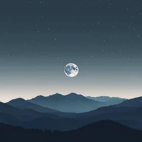 Starry Night with Moon and Mountains