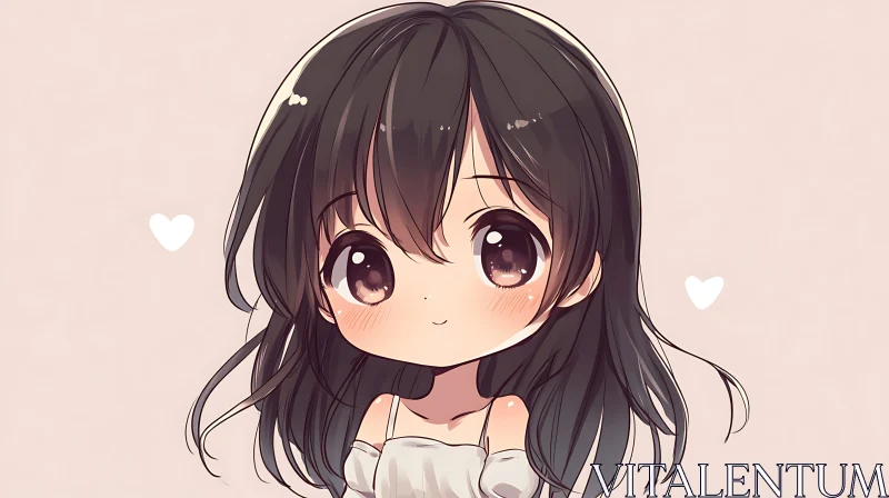 Cute Chibi Anime Character With Hearts AI Image