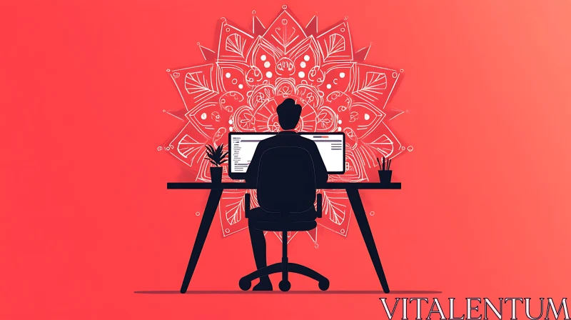 AI ART Silhouette at Desk with Floral Backdrop