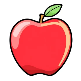 Cartoon Style Red Apple with Black Outline