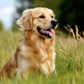 Golden Retriever Amidst Tall Green Grass