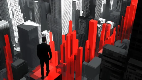 Rooftop Observer in a Red-Highlighted City