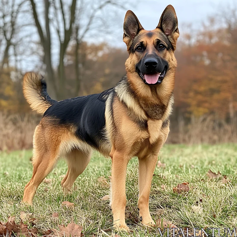 Alert German Shepherd in Autumn Setting AI Image