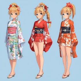 Japanese Anime Characters in Colorful Kimonos