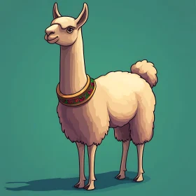 Stylized Llama Illustration on Teal Backdrop