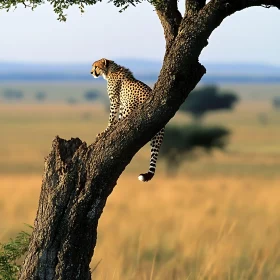 Wild Cheetah on Tree in Savannah