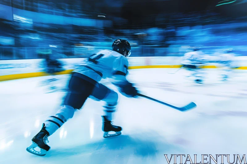 Hockey Player in Action on Ice Rink Captured in Motion AI Image