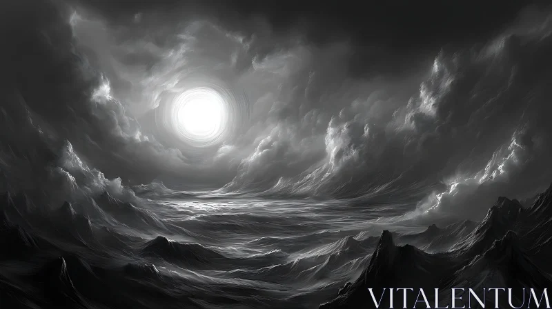 AI ART Dramatic Sea and Sky in Monochrome