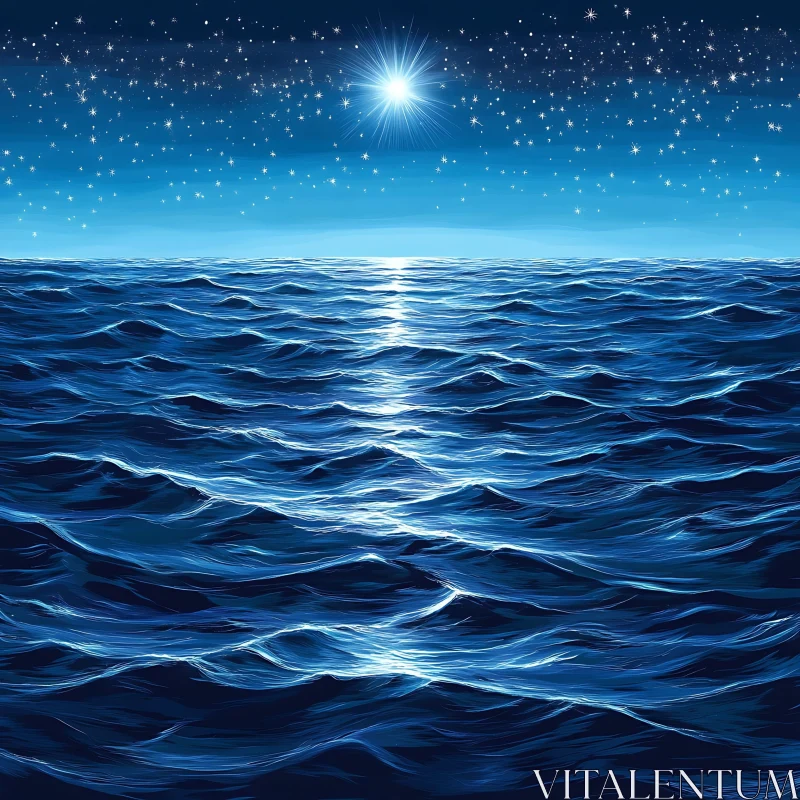 Serene Seascape at Night AI Image