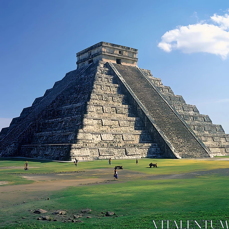 Chichen Itza Pyramid Under Blue Sky AI Image