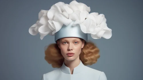 Blue Hat with White Flowers - Futuristic Minimalism