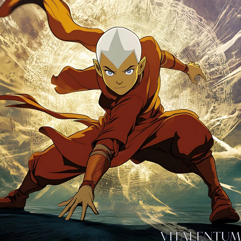 Dynamic Anime Character in Flowing Orange Robes AI Image