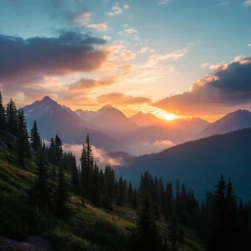 Sunset Over the Mountain Peaks