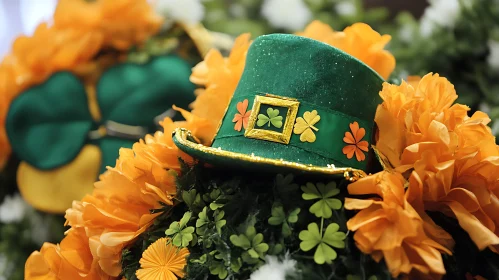 Green Hat with Shamrocks and Flowers